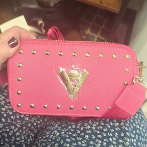 Valentino Pink and Gold Crossbody Bag with Studded Accents. BRAND NEW With Tags